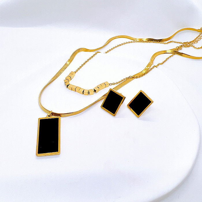 Basic Square Titanium Steel Inlay Shell Women'S Earrings Necklace