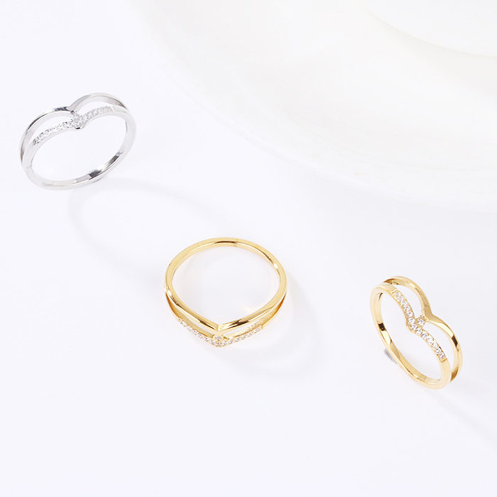 Wholesale Simple Style V Shape Titanium Steel Zircon Rings