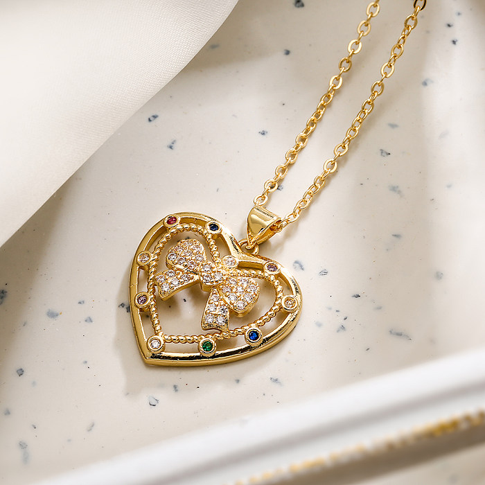 Collier pendentif en Zircon plaqué or 18 carats, Style Simple, nœud papillon en cuivre, en vrac