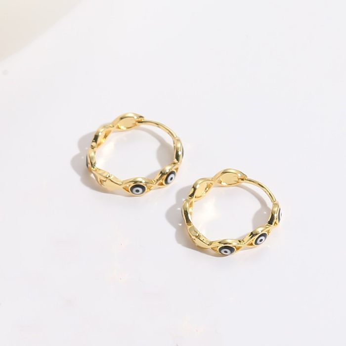 1 Piece Elegant Luxurious Classic Style Eye Asymmetrical Enamel Plating Copper 14K Gold Plated Hoop Earrings