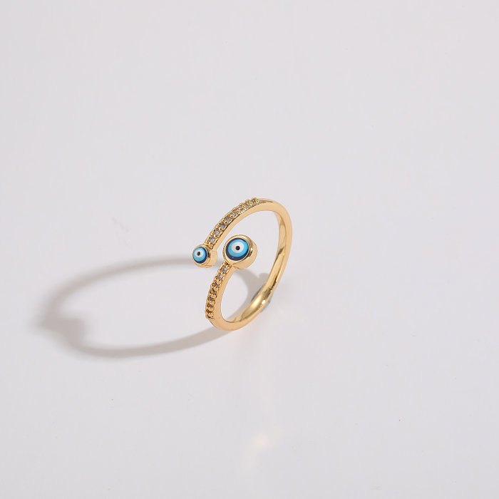 1 Piece Artistic Devil'S Eye Copper Asymmetrical Plating Inlay Zircon 14K Gold Plated Open Ring