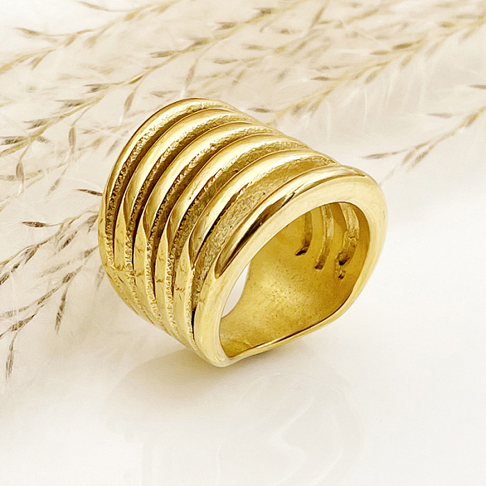 Atacado linhas de estilo simples retrô de aço inoxidável com revestimento em camadas anéis banhados a ouro