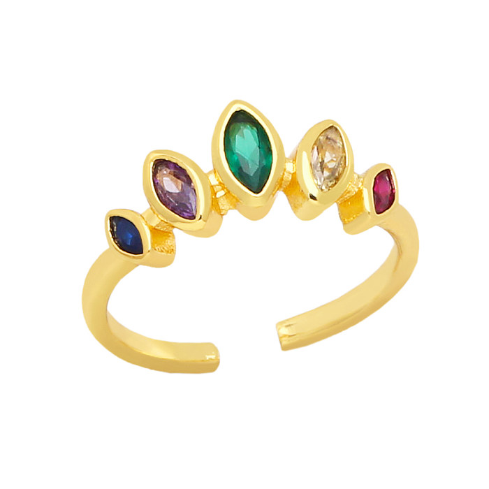 Einfacher offener Ring mit geometrischem Kupfer und vergoldetem Zirkon, 1 Stück