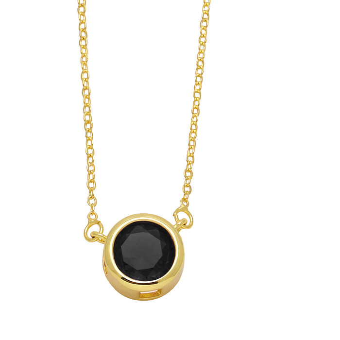 Simple Style Round Copper Plating Inlay Zircon 18K Gold Plated Pendant Necklace
