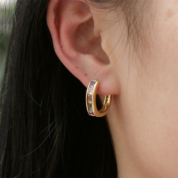 Boucles d'oreilles géométriques en cuivre plaqué or, 1 pièce, Style Simple, incrustation de Zircon