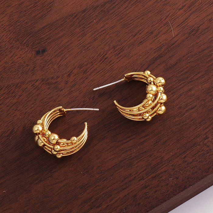 1 Paar lässige, schlichte Ohrringe mit runder Beschichtung und ausgehöhltem Kupfer, 18 Karat vergoldet