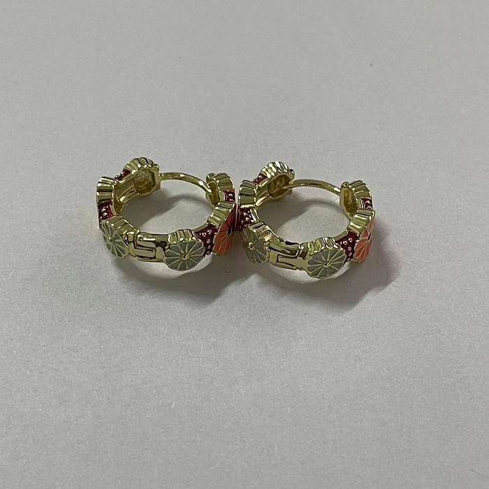 1 Pair Elegant Sweet Flower Enamel Plating Inlay Copper Zircon 14K Gold Plated Earrings