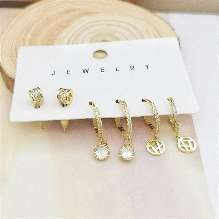 Retro Classic Style Star Smiley Face Butterfly Copper Inlay Zircon Earrings