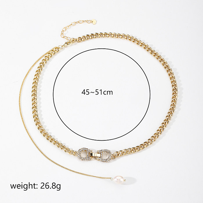 Simple Style Belt Buckle Copper Pearl Plating Inlay Zircon 18K Gold Plated Silver Plated Necklace