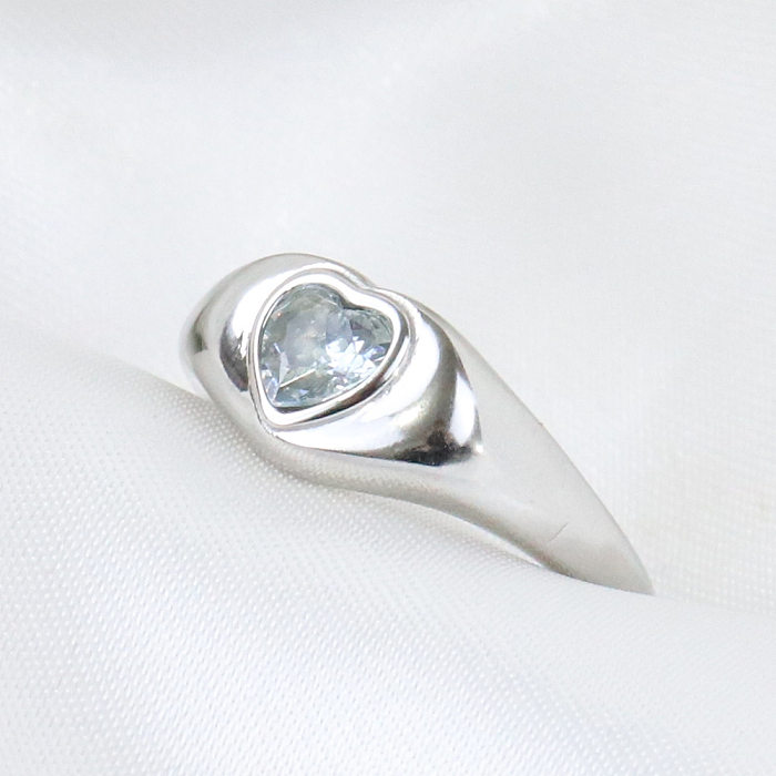 Fashion Heart Shape Stainless Steel Plating Zircon Rings