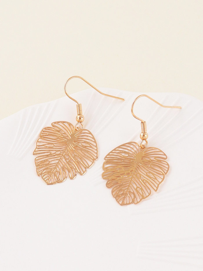 1 paire de boucles d'oreilles pendantes en cuivre pour femmes élégantes, Streetwear, feuilles