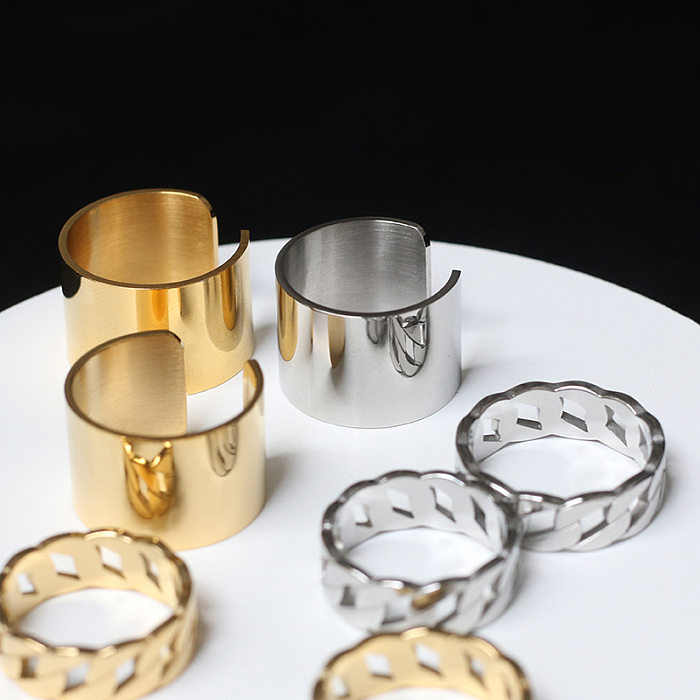 18K Fashion Hollow Smooth Gold Color Titanium Ring Wholesale jewelry