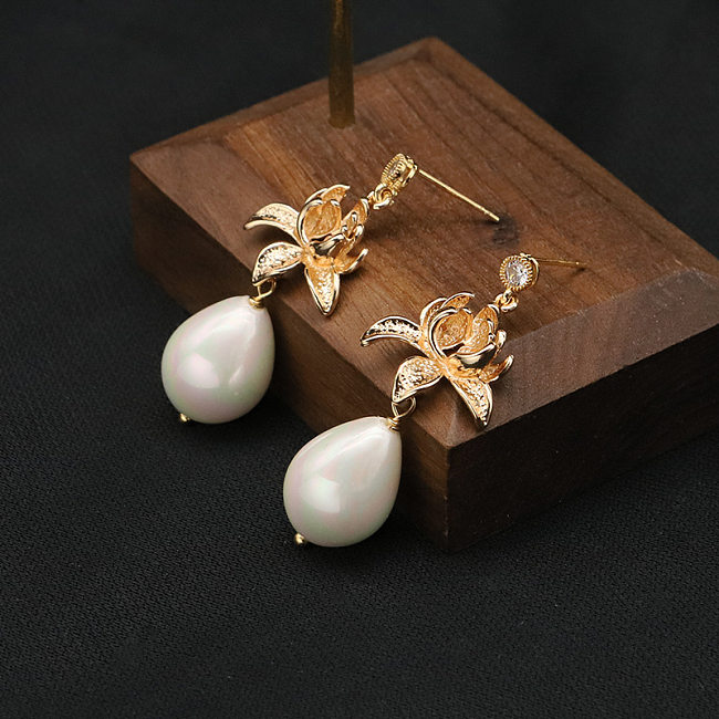 1 Paar Retro-Ohrringe aus Kupfer mit geometrischen Imitationsperlen