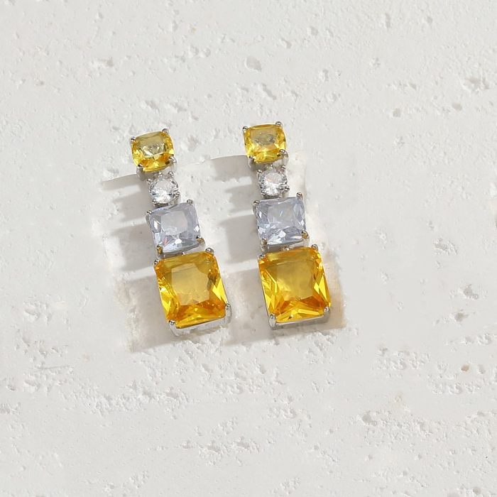1 Pair Shiny Square Water Droplets Heart Shape Plating Inlay Copper Glass Zircon 14K Gold Plated Earrings