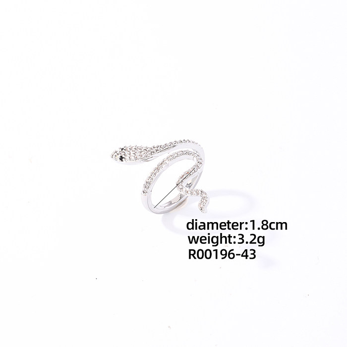 Casual Sweet Shiny Snake Copper Plating Inlay Zircon White Gold Plated Gold Plated Open Rings