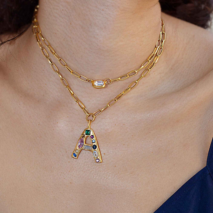 Simple Style Letter Copper Plating Zircon Pendant Necklace 1 Piece