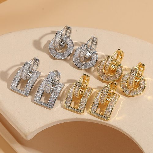1 Pair Classic Style Geometric Asymmetrical Plating Inlay Copper Zircon 14K Gold Plated Ear Studs
