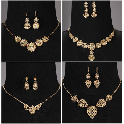 1 ensemble rétro fleur cuivre placage unisexe boucles d'oreilles collier ensemble de bijoux