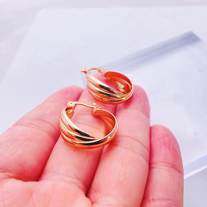 1 par de pendientes de aro chapados en cobre de Color sólido circulares de moda