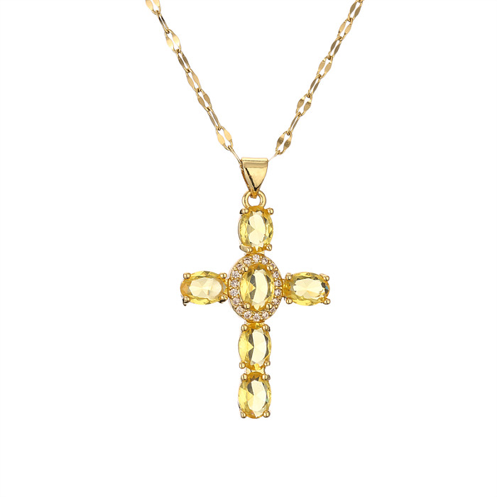 Collier pendentif en Zircon avec incrustation de cuivre et croix artistique, 1 pièce