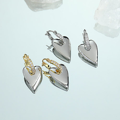 Boucles d'oreilles pendantes en forme de cœur, Style Simple, placage de cuivre, incrustation de strass, 1 paire