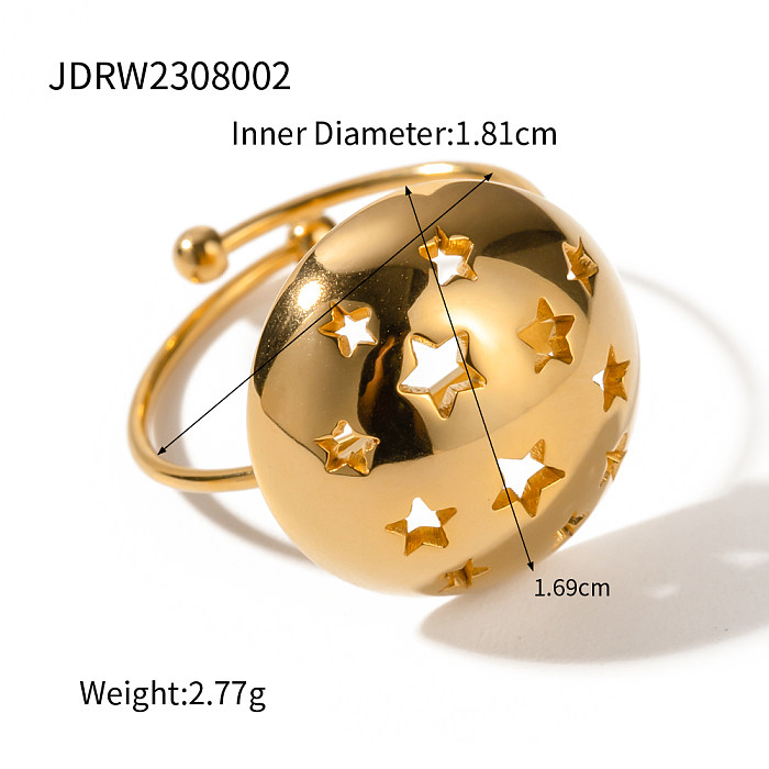 IG-Stil, lässig, rund, herzförmig, Edelstahl-Beschichtung, ausgehöhlt, 18 Karat vergoldete Ringe, Ohrringe