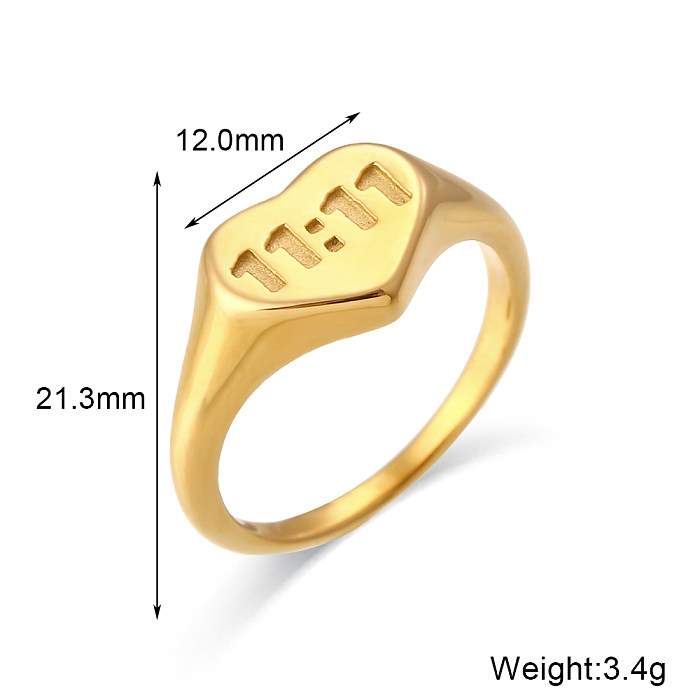 Retro French Style Number Heart Shape Stainless Steel Plating 18K Gold Plated Rings