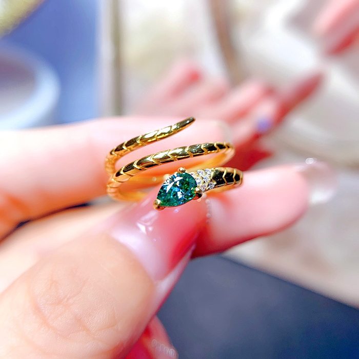Fashion Snake Copper Inlay Zircon Open Ring 1 Piece