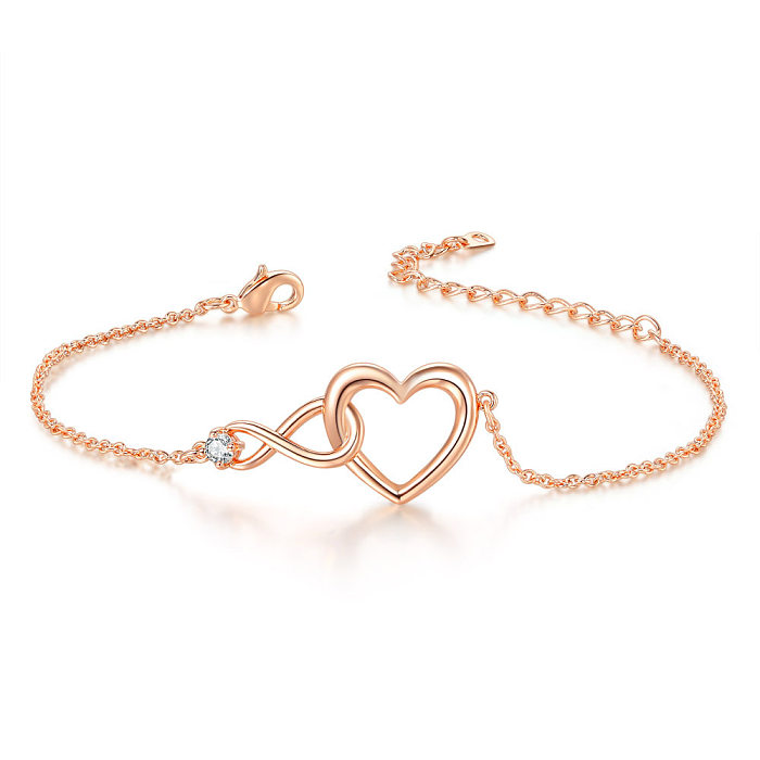 Colar de pulseiras de zircão com incrustações de cobre em forma de coração infinito estilo doce e simples