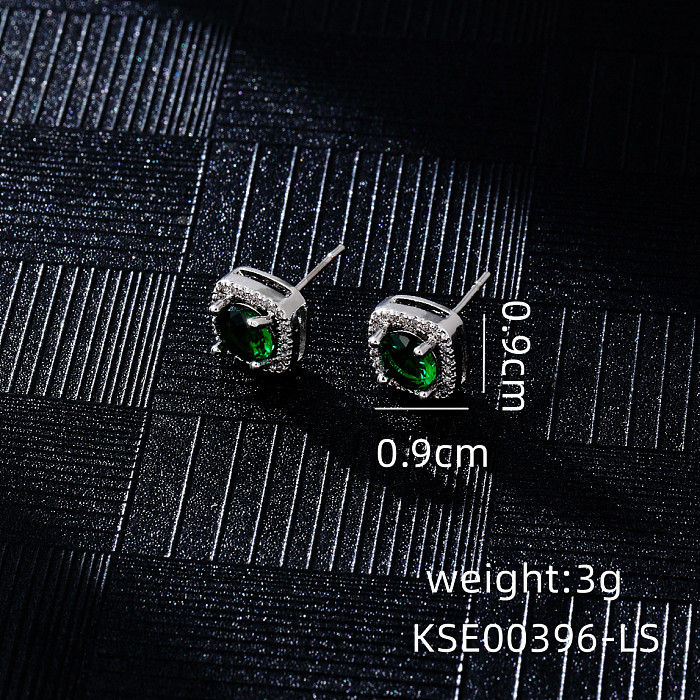 1 Pair Hip-Hop Streetwear Square Plating Inlay Copper Zircon Silver Plated Ear Studs