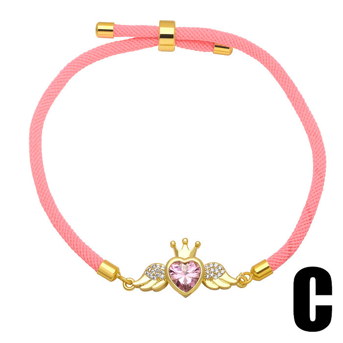 Retro Heart-Shaped Crown Copper 18K Gold-plated Inlaid Zircon Bracelet