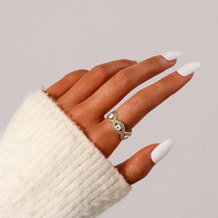 Fashion Eye Stainless Steel Enamel Hollow Out Open Ring 1 Piece