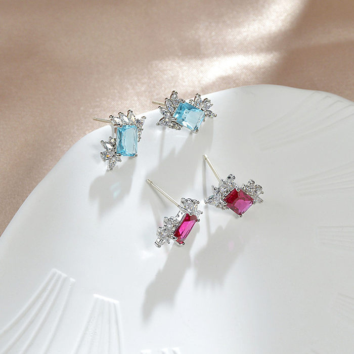 1 Pair Sweet Geometric Plating Inlay Copper Zircon Gold Plated Ear Studs