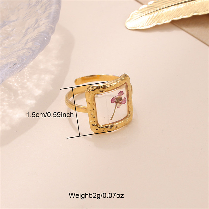 حلقات مفتوحة مطلية بالذهب عيار 18 قيراط على شكل زهرة بيضاوية رعوية لطيفة مصنوعة من الفولاذ المقاوم للصدأ