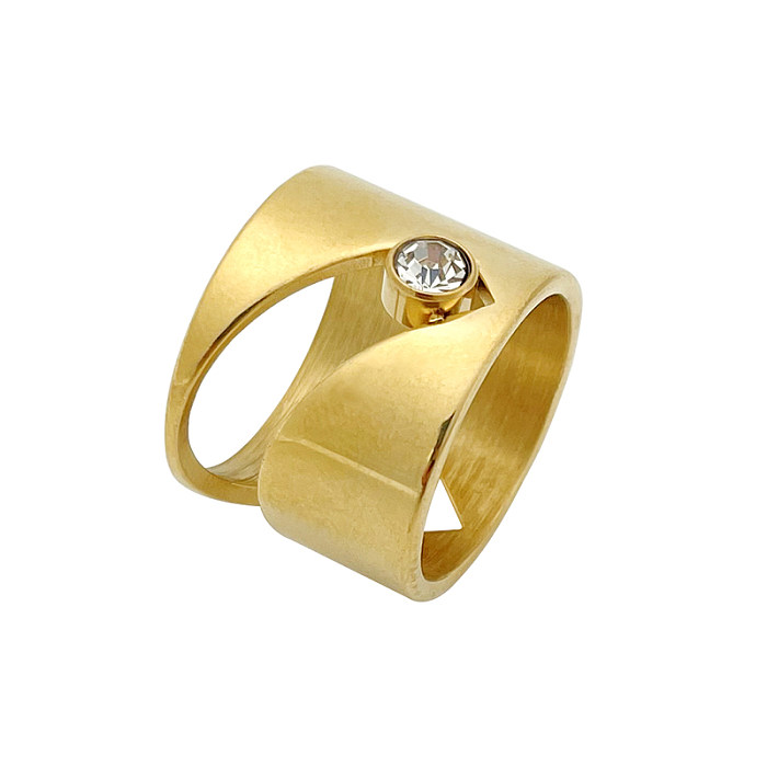 Atacado elegante retro estilo simples geométrico de aço inoxidável em camadas chapeamento incrustado anéis de zircão banhados a ouro