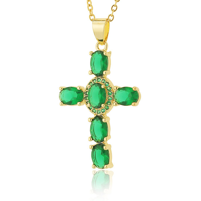 Fashion Copper Micro-inlaid Cross Pendant Religious Creative Necklace
