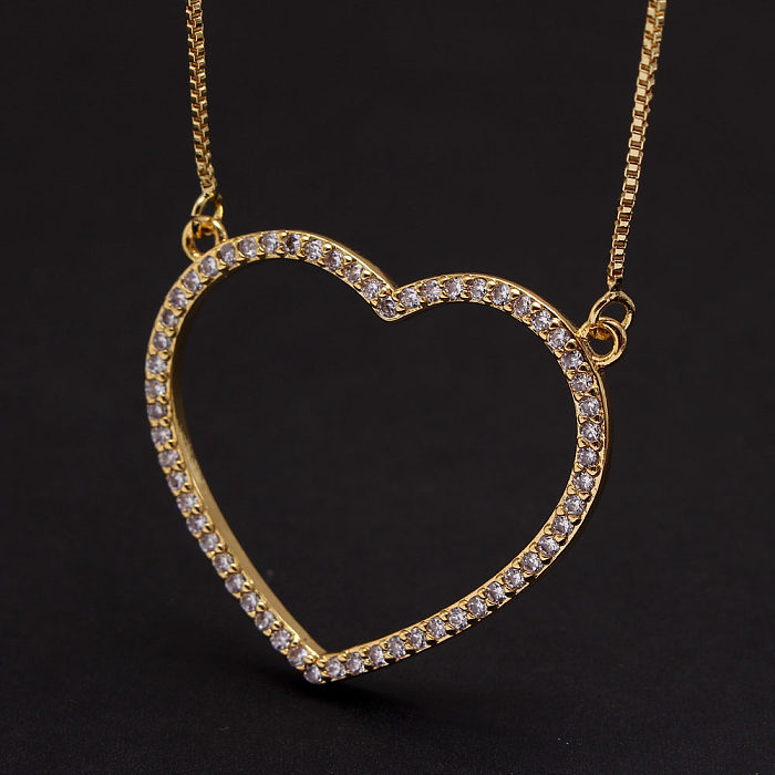 Colar de zircão banhado a ouro de cobre em forma de coração estilo IG estilo básico simples a granel