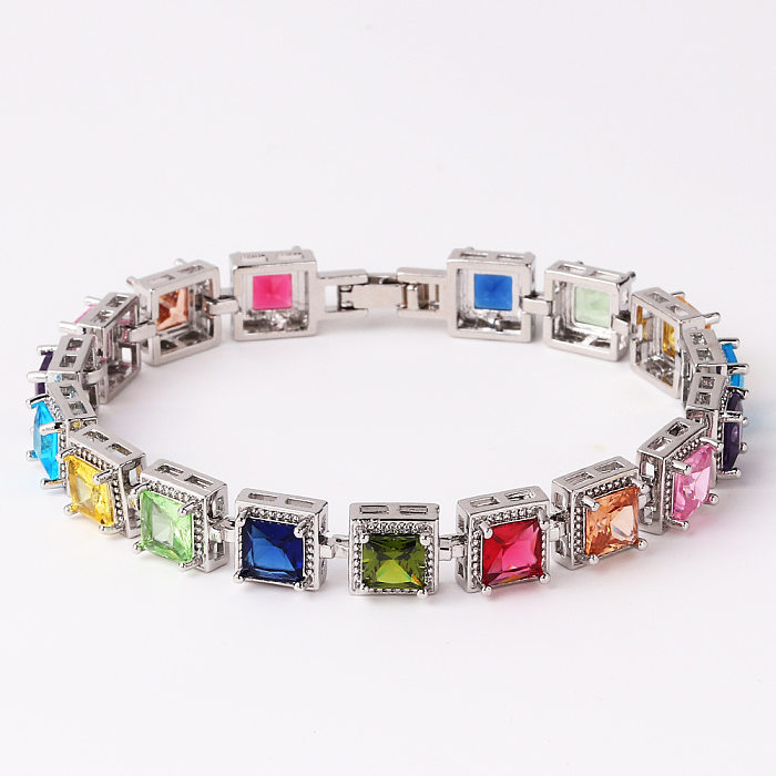 Vintage Style Round Colorful Square Copper Plating Inlay Zircon Gold Plated Bracelets