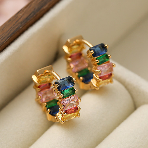 1 Pair Basic Commute Colorful Copper Plating Inlay Zircon 18K Gold Plated Hoop Earrings