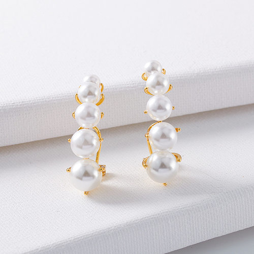 1 Pair Simple Style Round Artificial Pearl Copper Patchwork Earrings