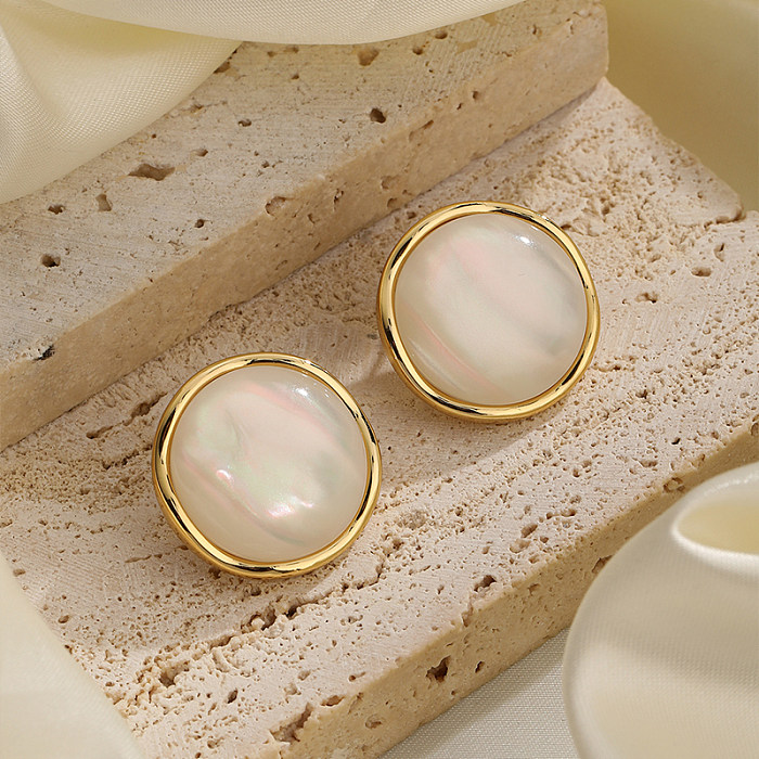 1 Pair Vintage Style Simple Style Round Plating Inlay Copper Resin 18K Gold Plated Ear Studs