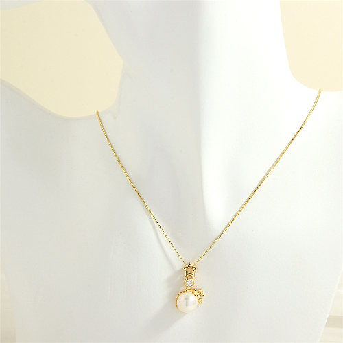 Elegant Simple Style Irregular Pentagram Rabbit Copper 18K Gold Plated Freshwater Pearl Zircon Pendant Necklace In Bulk