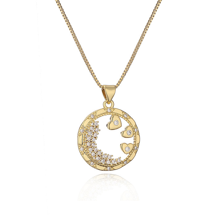 Simple Style Commute Star Copper Plating Hollow Out Inlay Zircon 18K Gold Plated Pendant Necklace