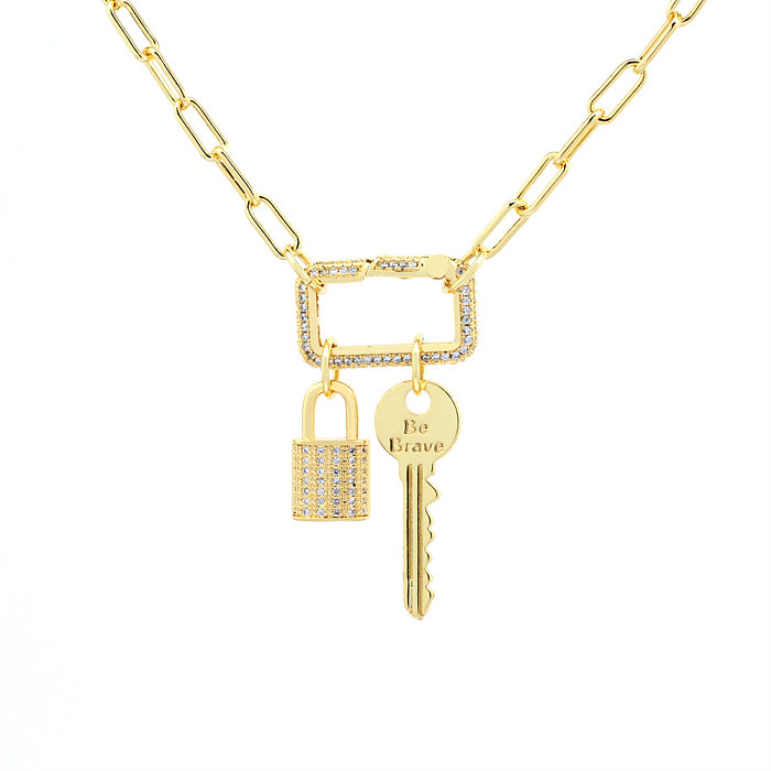 Hip-Hop Punk Streetwear Key Lock Copper Handmade Plating Inlay Zircon Pendant Necklace