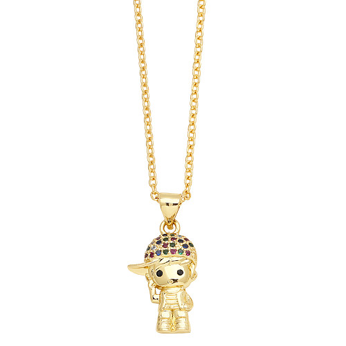 Cute Simple Style Portrait Copper Plating Inlay Zircon 18K Gold Plated Pendant Necklace