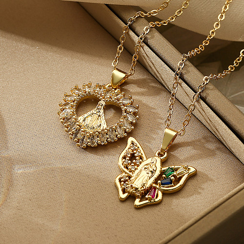Collier pendentif plaqué or 18 carats avec incrustation de cuivre et papillon en forme de cœur de style simple