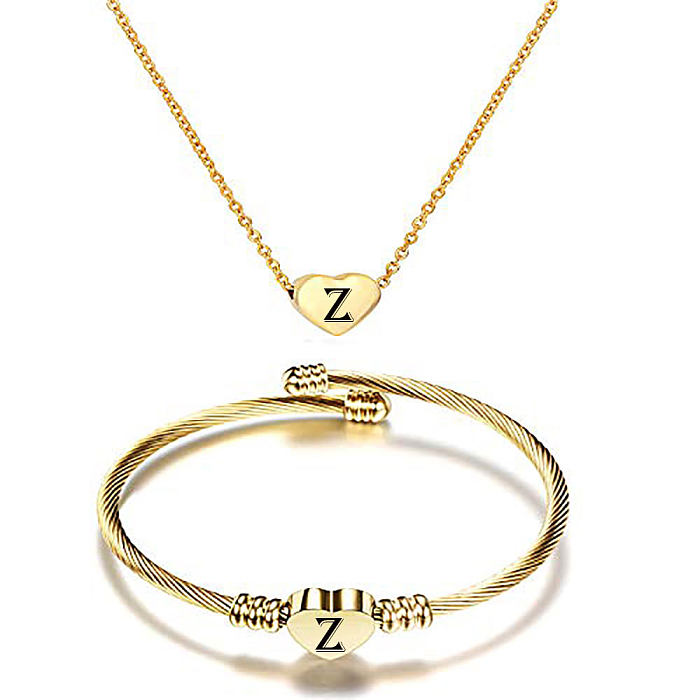 Fashion Heart Shape Titanium Steel Bracelets Necklace 1 Set