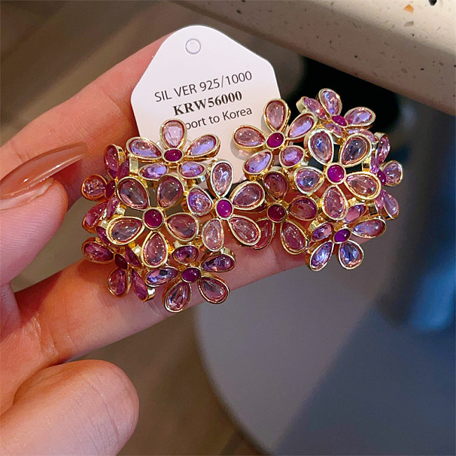 1 Pair Vintage Style Flower Inlay Copper Zircon Ear Studs
