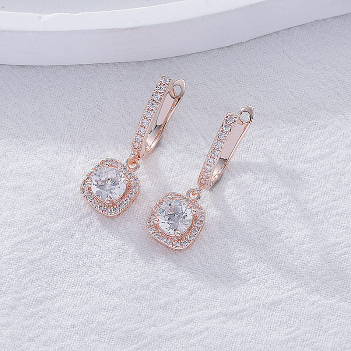 1 Pair Simple Style Square Inlay Copper Zircon Earrings