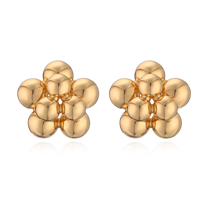 1 Pair Simple Style Commute Flower Plating Copper 18K Gold Plated Ear Studs